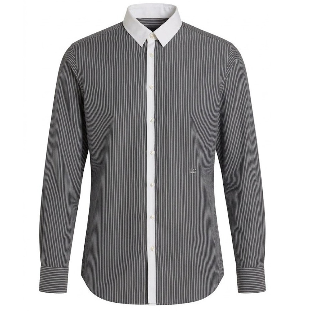 D&G Dolce & Gabbana Mens Slim Fit Pinstripe Button Down Shirt Grey IT 54
